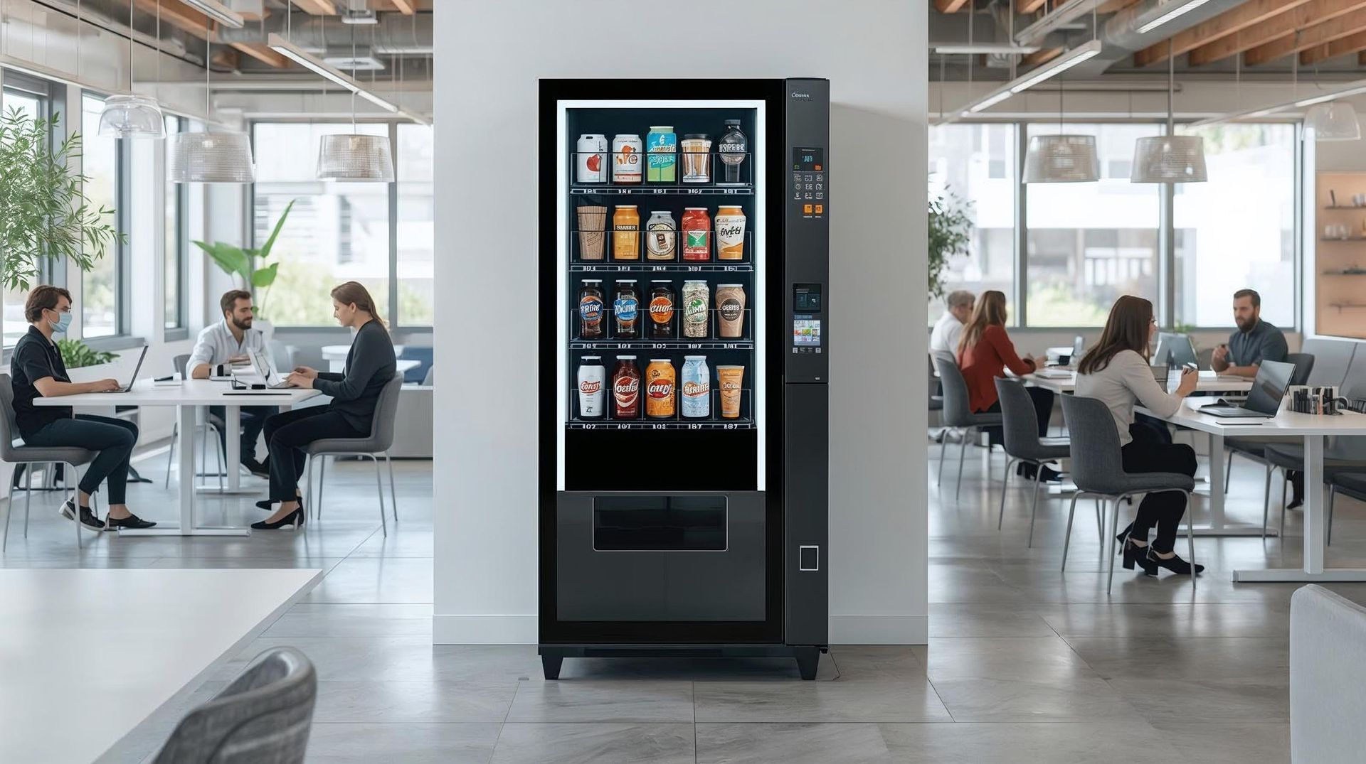 Un distributeur automatique noir moderne.