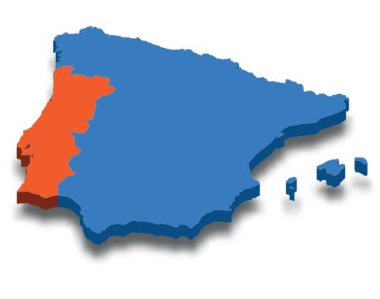Un mapa 3D de España con un borde rojo.