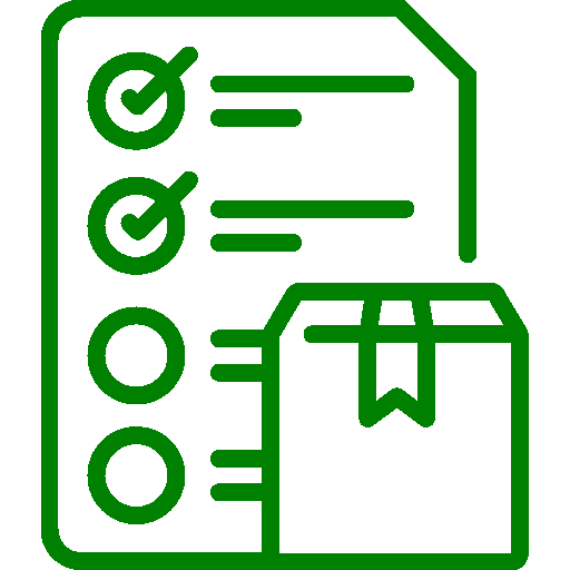 Ein grünes Symbol einer Checkliste mit einem Kästchen darunter.