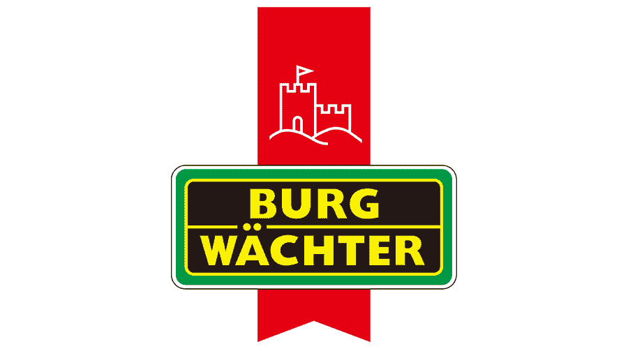 Ein Logo für Burgwächter mit einer Burg darauf.