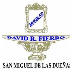 Logo for Muebles David R. Fierro in San Miguel de las Due&ntilde;as, featuring a golden ornamental frame and pedestal.