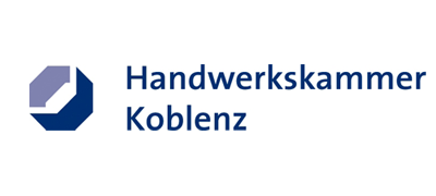 Ein blau-weißes Logo für ein Unternehmen handwerkskammer koblenz