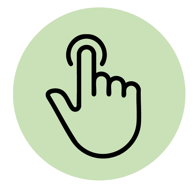 Hand mit nach oben zeigendem Finger, bereit zum Tippen; in einem hellgrünen Kreis.
