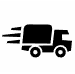 Una silueta en blanco y negro de un camión de reparto sobre un fondo blanco.