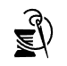 Un icono en blanco y negro de una aguja e hilo en un carrete.