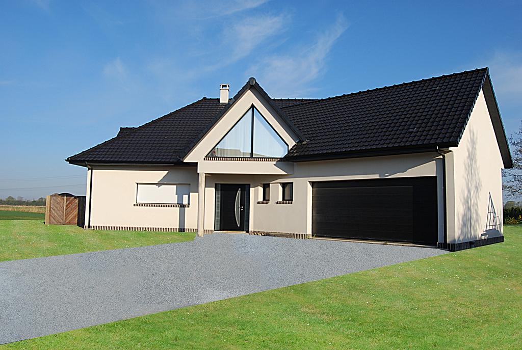 Maison individuelle moderne équipée d'une porte de garage noire XXL