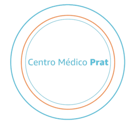 Logotipo del Centro Médico Prat con círculos concéntricos azul claro y naranja sobre fondo blanco.