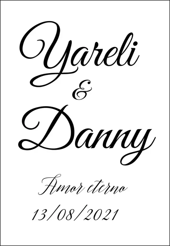 Tarjeta de boda de Yareli y Danny con “Amor etme” y fecha 13/08/2021