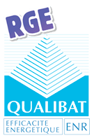 RGE Qualibat certification logo with blue roof graphic and “Efficacité énergétique” ENR text
