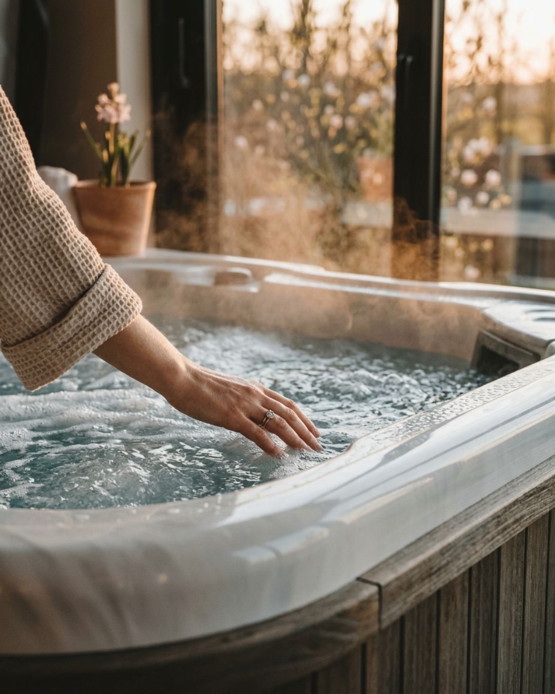 Main en contact avec l'eau d'un spa