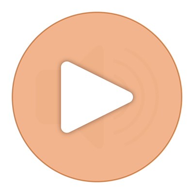 Icono de botón de reproducción blanco dentro de un círculo naranja.