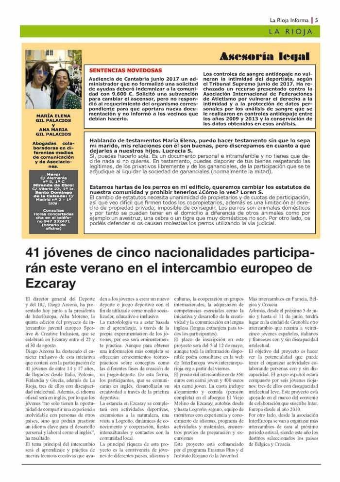 Artículo periodístico: 41 jóvenes internacionales participarán en un programa de intercambio europeo en Ezcaray este verano.