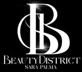 Logotipo de Sara Palma del distrito White Beauty con las letras B y D entrelazadas estilizadas sobre un fondo negro.