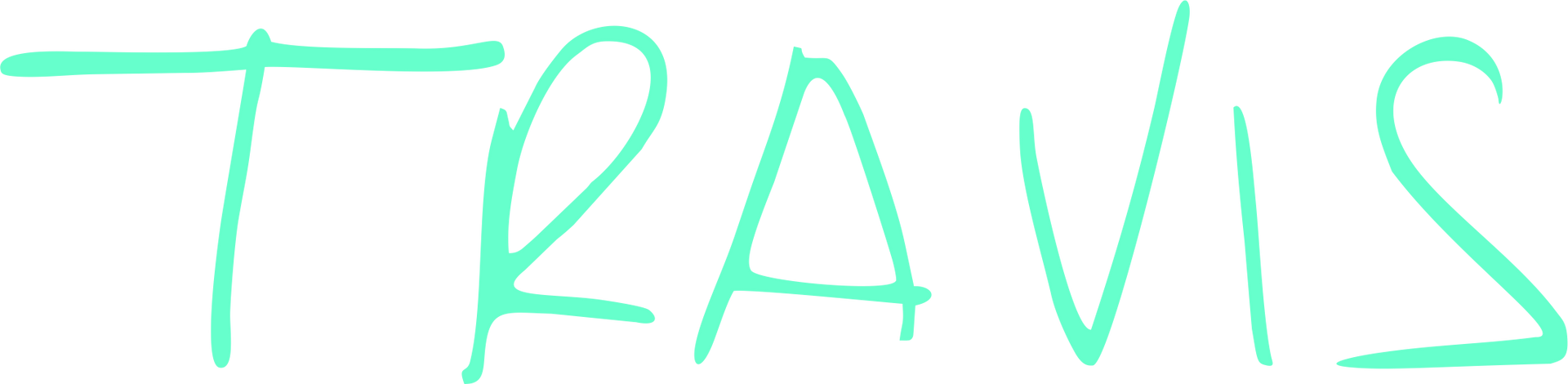 El nombre "TRAVIS" escrito en una fuente de color verde azulado claro, dibujada a mano, sobre un fondo blanco.