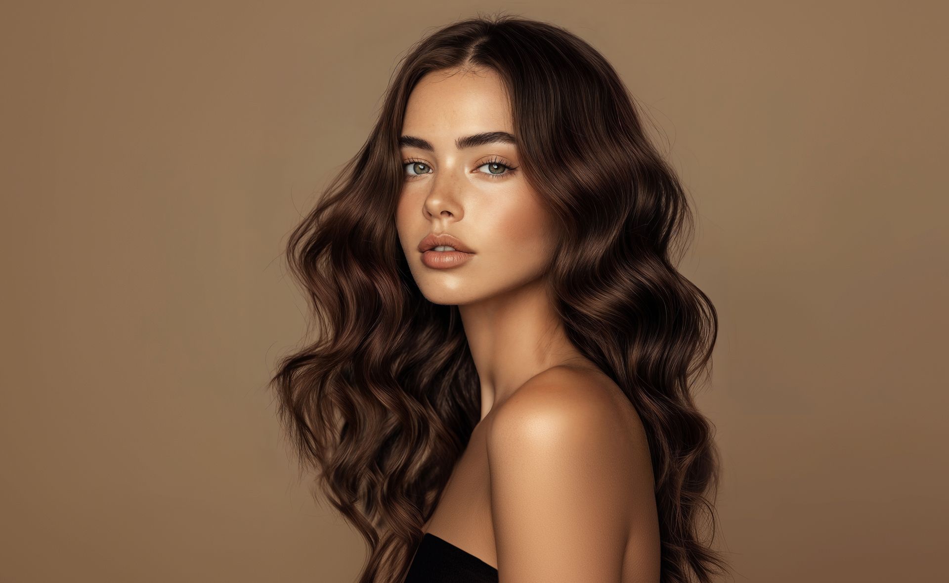 Une femme brune de face.