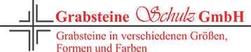Logo f&uuml;r Grabsteine ​​Schulz GmbH in Rot und Grau mit einem Kreuzsymbol und deutschem Slogan &uuml;ber individuelle Grabsteine