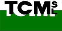 Logotipo de TCMs negro sobre fondo verde.