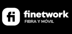 El logotipo de finework fibra y movil es blanco sobre fondo negro