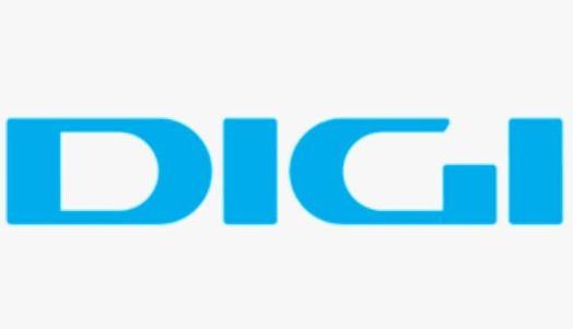 Un logotipo digital azul sobre un fondo blanco
