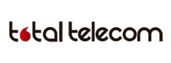 El logotipo de Total Telecom es negro y rojo sobre un fondo blanco.