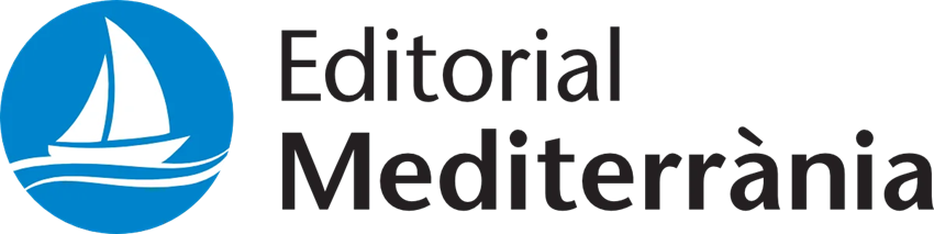 El logo de editorial mediterranea tiene un velero en un círculo azul.