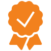 Una cinta naranja con una marca de verificación.