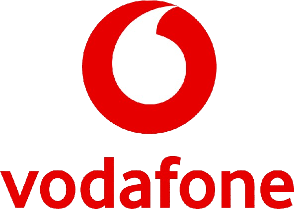Un logotipo rojo de Vodafone con fondo blanco.