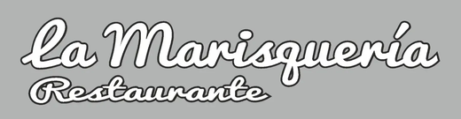 Logo de &ldquo;La Marisquer&iacute;a Restaurante&rdquo; en letras blancas sobre fondo gris y negro.