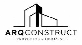 Logotipo de ARQCONSTRUCT con el contorno estilizado de un edificio negro y el texto “PROYECTOS Y OBRAS SL”.