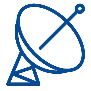 Icono de antena parabólica azul.