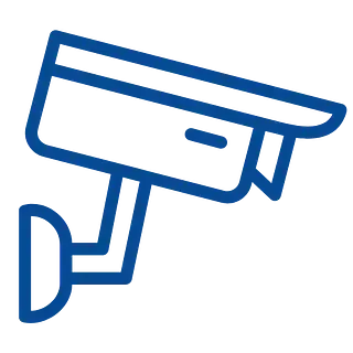 Icono de cámara de seguridad azul.
