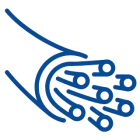 Icono azul de un haz de cables de fibra óptica.