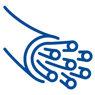 Icono azul de un haz de cables de fibra óptica.