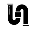 Logotipo abstracto negro con formas en U entrelazadas y barras verticales, que recuerda a letras o iniciales enlazadas