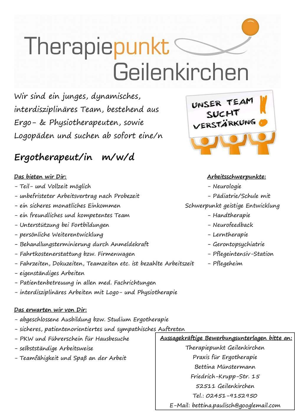 A flyer for therapiepunkt geilenkirchen in german