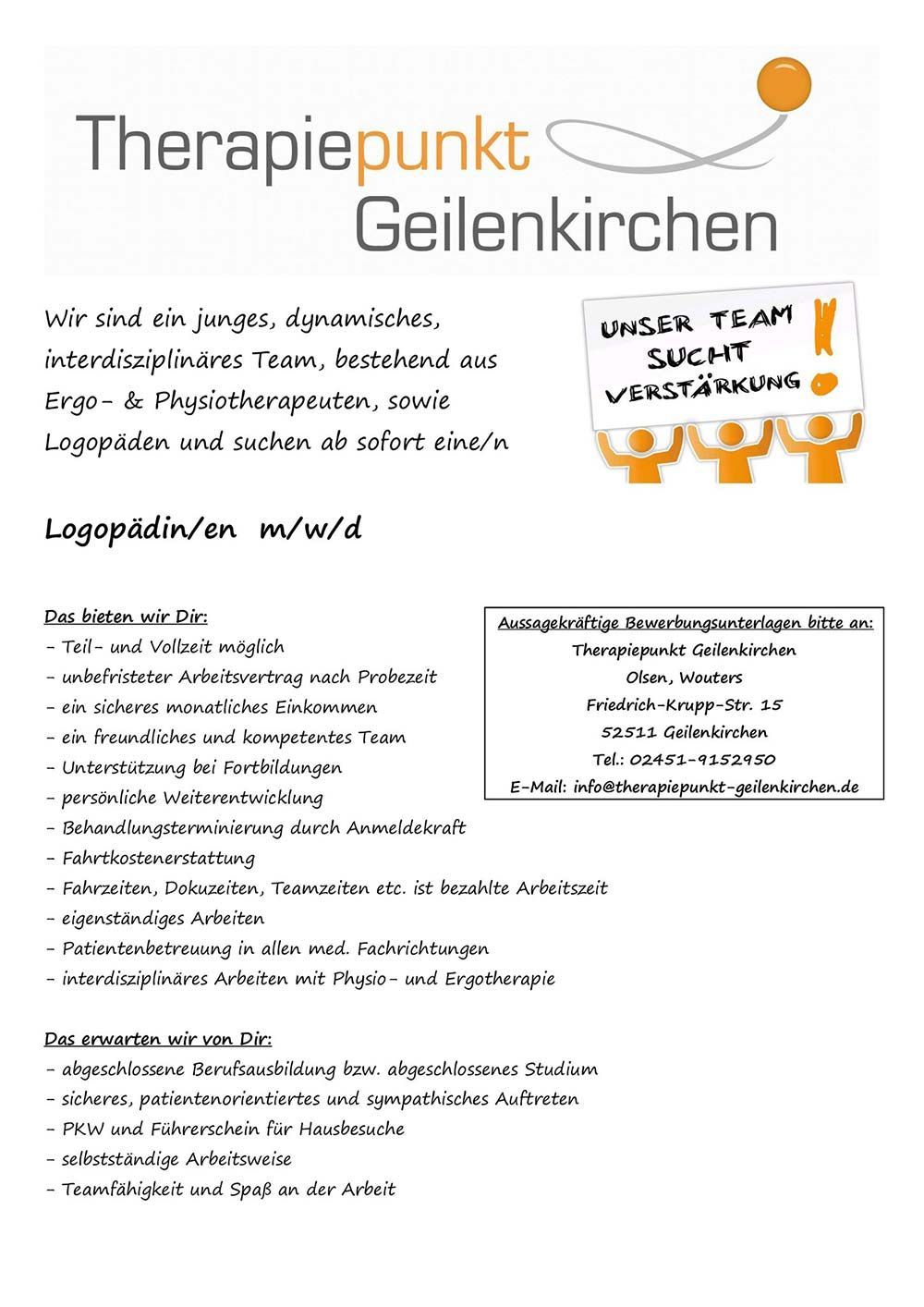 A flyer for therapiepunkt geilenkirchen in german