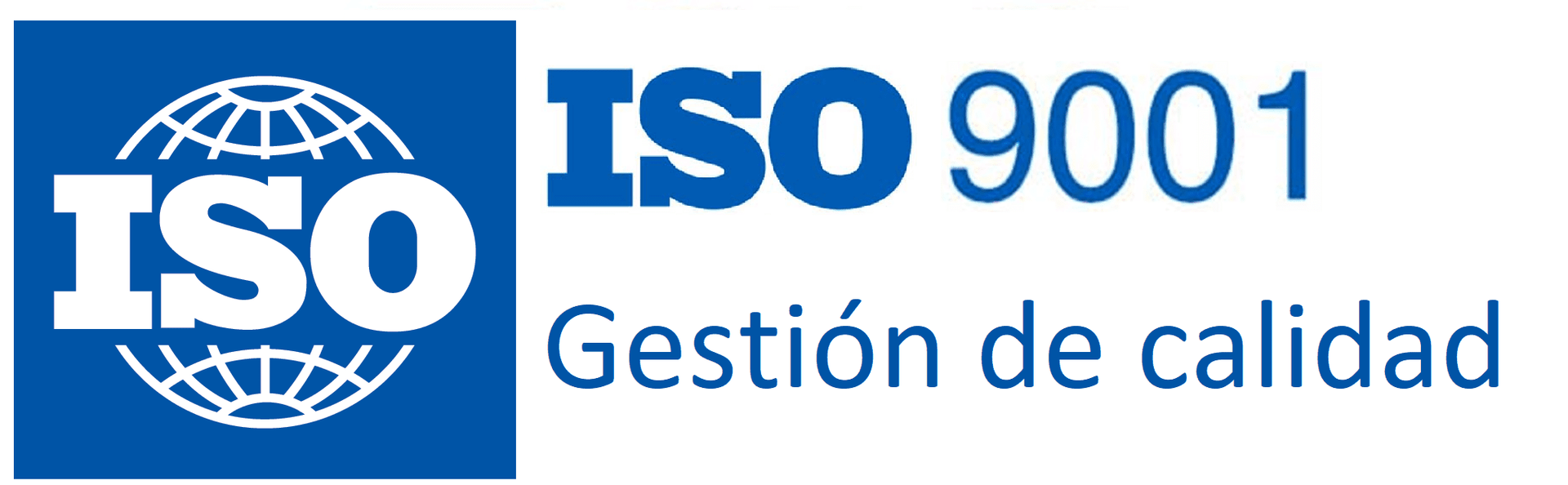 Logotipo de gestión de calidad ISO 9001 con el icono del globo terráqueo ISO azul y texto en español.
