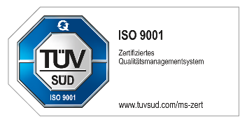 Ein blau-weißes Schild mit der Aufschrift ISO 9001