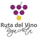 Logotipo con racimo de uvas moradas y amarillas, copa de vino gris y texto “Ruta del Vino Rioja Alavesa”.
