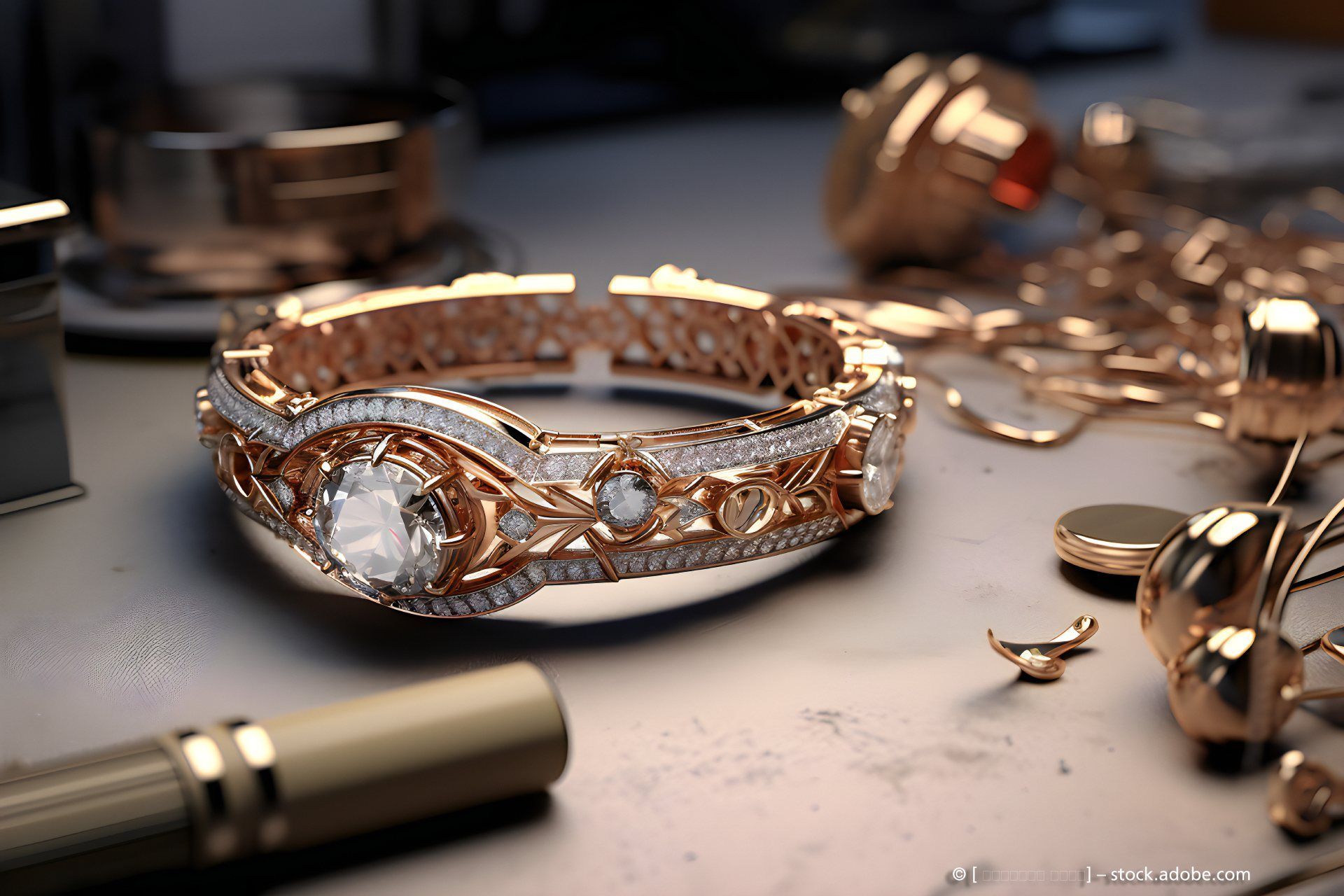 Goldschmiede Norys - Nahaufnahme eines Ringes mit aufwändiger Diamanteinfassung