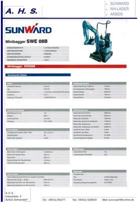 Sunward Minibagger SWE 08B