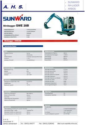 Sunward Minibagger SWE 20B