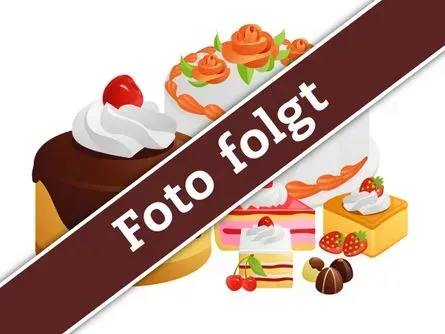 Verschiedene Desserts mit einem diagonalen „Foto folgt“-Banner über dem Bild