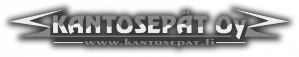 Tyylitelty mustavalkoinen logo, jossa lukee &rdquo;KANTOSEP&Auml;T OY&rdquo;, ja sen alla verkkosivusto &rdquo;www.kantosepat.fi&rdquo;.