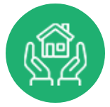 Un par de manos sosteniendo una casa en un círculo verde.