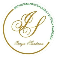 Logo: Gold initials "IS" with script, inside gold circle. Text "Micropigmentación, Nails y Estética Avanzada" and "Iraya Santana".