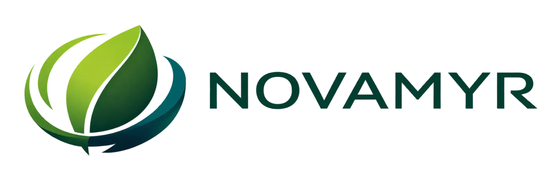 Logotipo de Novamyr con icono de hoja verde y marca denominativa verde oscuro sobre fondo blanco.