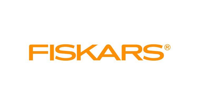 Das Fiskars-Logo ist orange und weiß auf weißem Hintergrund.