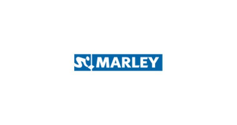 Ein blaues Marley-Logo auf weißem Hintergrund