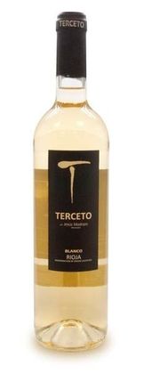 Una botella de vino terceto con etiqueta negra